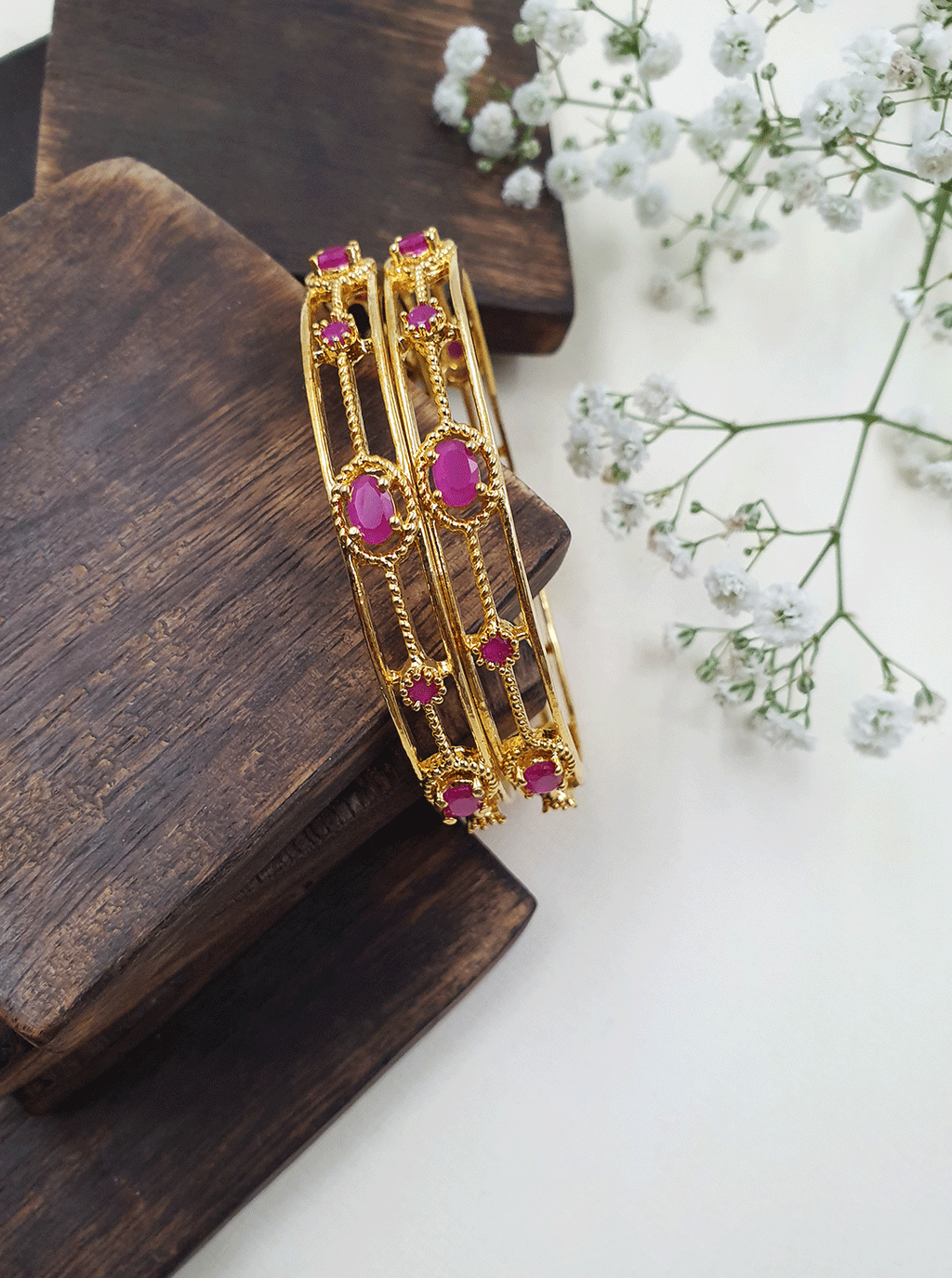 Gold Plated Ruby Stone Bangles -VCCBA1056