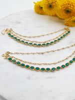 Green Stone Three Layers Ear Chains - VCCA17057