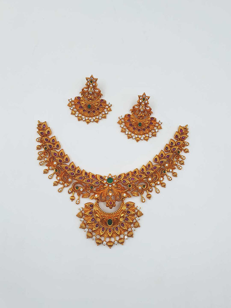 Indu Floral Design Matte Necklace - VCCNE5177