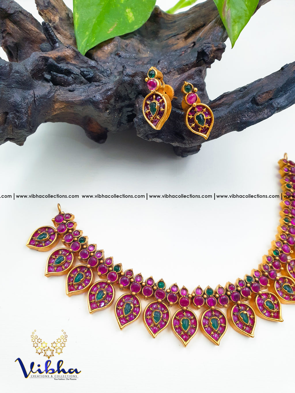 Amulya Kemp stone necklace with earrings - VCCNE5461