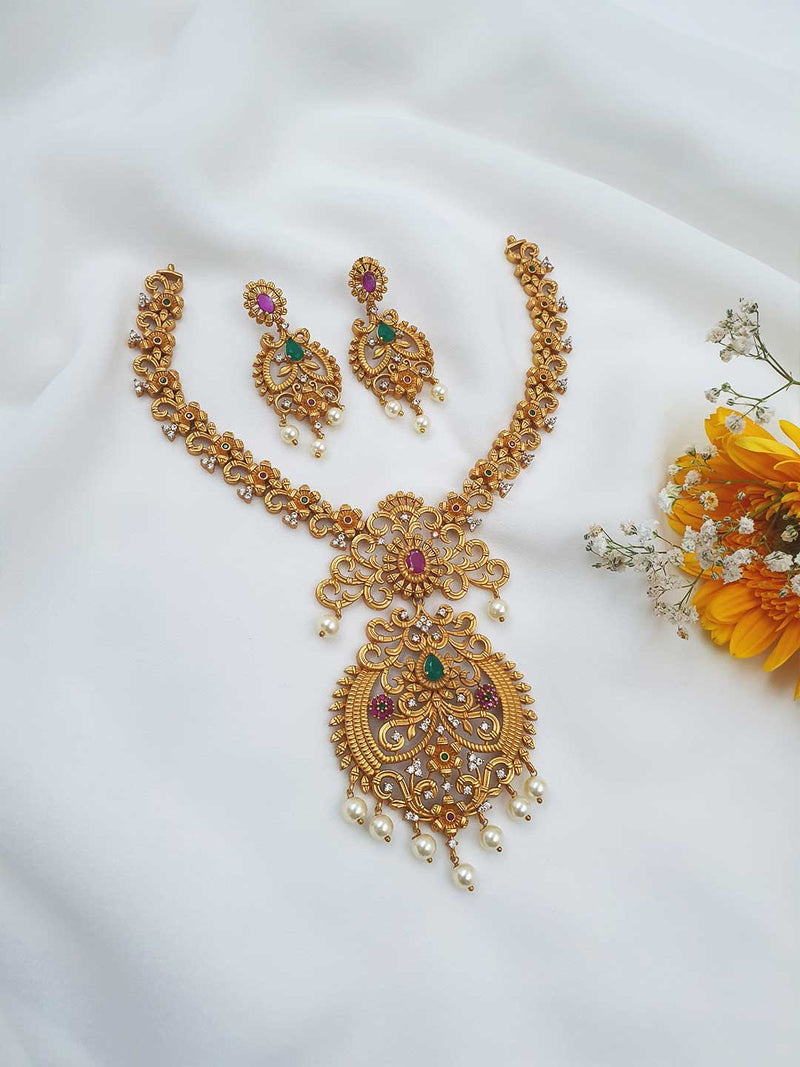 Floral designer matte necklace - VCCNE9004