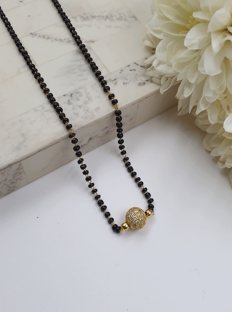 Simple daily wear black beads chain - VCCBB1099